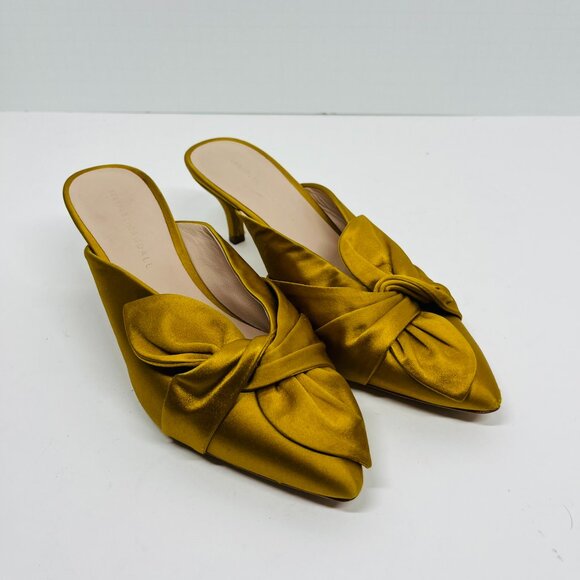 Loeffler Randall Jade Pointed Toe Satin Mustard Yellow Mule Kitten Heel, Sz 7 - Picture 1 of 9